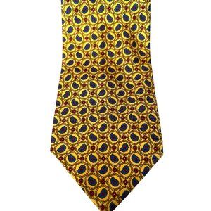 Vintage Mario Caldi Men's Yellow Blue Geometric Silk Tie Made in Italy 1990s